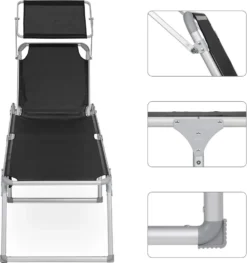 SONGMICS Klappbare Sonnenliege, 65 X 200 X 48 Cm, Bis 150 Kg Belastbar, Liegestuhl, Gartenliege, Extra Groß, Mit Sonnendach, Rückenlehne Verstellbar, Klappbar, Schwarz GCB26BK -Songmics Verkaufsgeschäft 0047cb9758ced64069854ddeddb05ccb