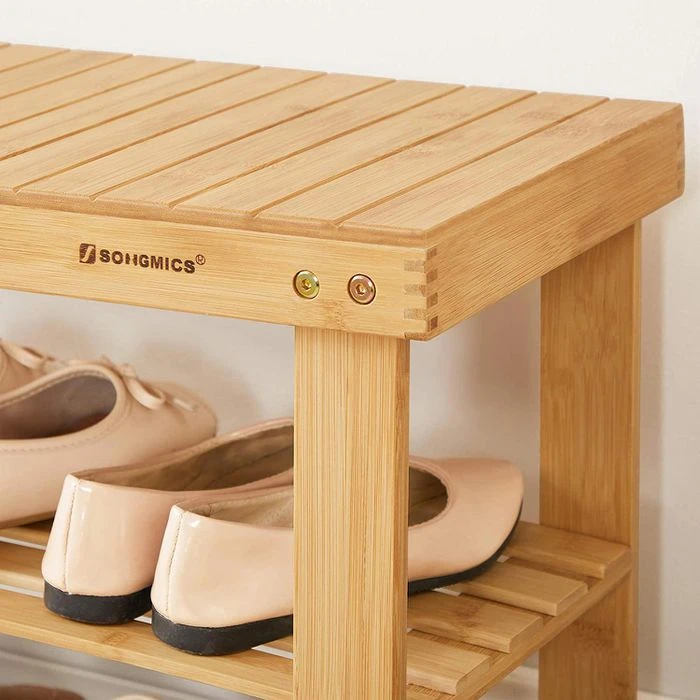 Songmics Schuhregal Für 8 Paar, Aus Bambus, Mit Sitzbank, 70 X 45 X 28,5cm, Braun 4 Songmics Schuhregal Für 8 Paar, Aus Bambus, Mit Sitzbank, 70 X 45 X 28,5cm, Braun - Image 4