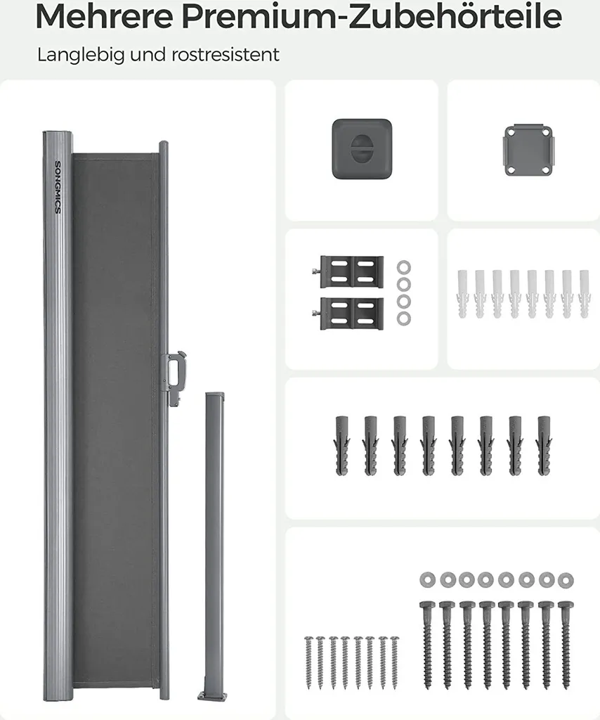 SONGMICS Alu Seitenmarkise 200 X 400 Cm 280 G/m² Ausziehbar Sichtschutz, Sonnenschutz Für Balkon & Terrasse Anthrazit GSA204G01 5 SONGMICS Alu Seitenmarkise 200 X 400 Cm 280 G/m² Ausziehbar Sichtschutz, Sonnenschutz Für Balkon & Terrasse Anthrazit GSA204G01 - Image 5
