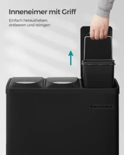 SONGMICS Mülleimer Für Die Küche, 3 X 8 Liter, Abfalleimer Aus Metall, 3-in-1 Treteimer, Mülltrennung, Mülltrennsystem, 15 Müllbeutel, Einfach Zu Reinigen, Stahl, Schwarz LTB24BK -Songmics Verkaufsgeschäft 03122d7cac750473d00ddd101574c72f