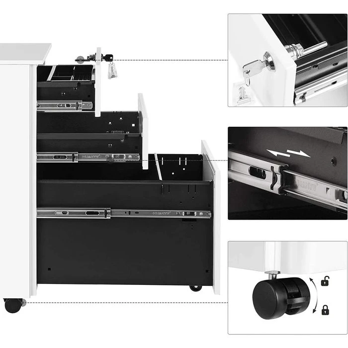 Songmics Rollcontainer OFC031W01, Metall, Weiß, Mit 2 Schüben Und Hängeregistratur, Abschließbar 4 Songmics Rollcontainer OFC031W01, Metall, Weiß, Mit 2 Schüben Und Hängeregistratur, Abschließbar - Image 4
