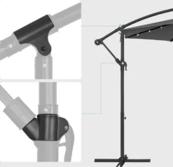 SONGMICS Sonnenschirm Mit LED-Solar-Beleuchtung, Ø 300 Cm, 32 LED-Lämpchen, Mit Ständer, Sonnenschutz UPF 50+, Mit Kurbel, Grau GPU118G01 -Songmics Verkaufsgeschäft 06f382e8e06c78014e90cebe4e744c5c