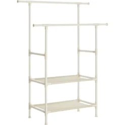 Songmics Garderobenständer RDR02WT, Bis 70 Kg, Mit 2 Kleiderstangen Und 2 Ablagen, Metall, Weiß