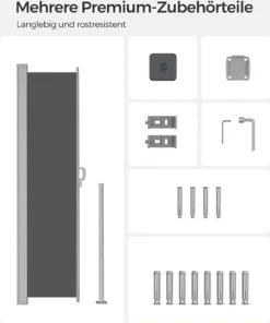 SONGMICS Seitenmarkise, Sichtschutz, 200 X 400 Cm, Ausziehbar Aus 220 G/m² Polyester,Blickdicht, Seitenrollo, Für Balkon, Terrasse, Garten, Anthrazit GSA204G02 15 SONGMICS Seitenmarkise, Sichtschutz, 200 X 400 Cm, Ausziehbar Aus 220 G/m² Polyester,Blickdicht, Seitenrollo, Für Balkon, Terrasse, Garten, Anthrazit GSA204G02 -Songmics Verkaufsgeschäft 080858e6daecd2d01040d0396a04865c