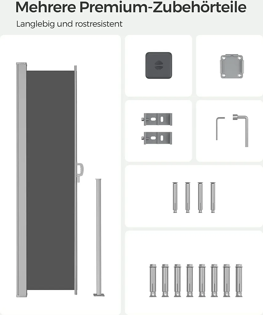 SONGMICS Seitenmarkise, Sichtschutz, 200 X 400 Cm, Ausziehbar Aus 220 G/m² Polyester,Blickdicht, Seitenrollo, Für Balkon, Terrasse, Garten, Anthrazit GSA204G02 6 SONGMICS Seitenmarkise, Sichtschutz, 200 X 400 Cm, Ausziehbar Aus 220 G/m² Polyester,Blickdicht, Seitenrollo, Für Balkon, Terrasse, Garten, Anthrazit GSA204G02 - Image 6