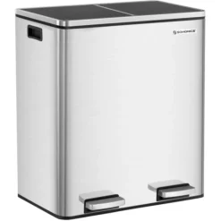 Songmics Mülleimer LTB60BK, Silber, Aus Edelstahl, 2 X 30 Liter