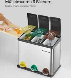 SONGMICS Mülleimer 24L, Edelstahl Abfalleimer Mit Inneneimer 3 X 8L 3-in-1Treteimer Trennsysteme LTB24L 10 SONGMICS Mülleimer 24L, Edelstahl Abfalleimer Mit Inneneimer 3 X 8L 3-in-1Treteimer Trennsysteme LTB24L -Songmics Verkaufsgeschäft 0a7d4df64c3a8dd04c8a92461a1b7cf2