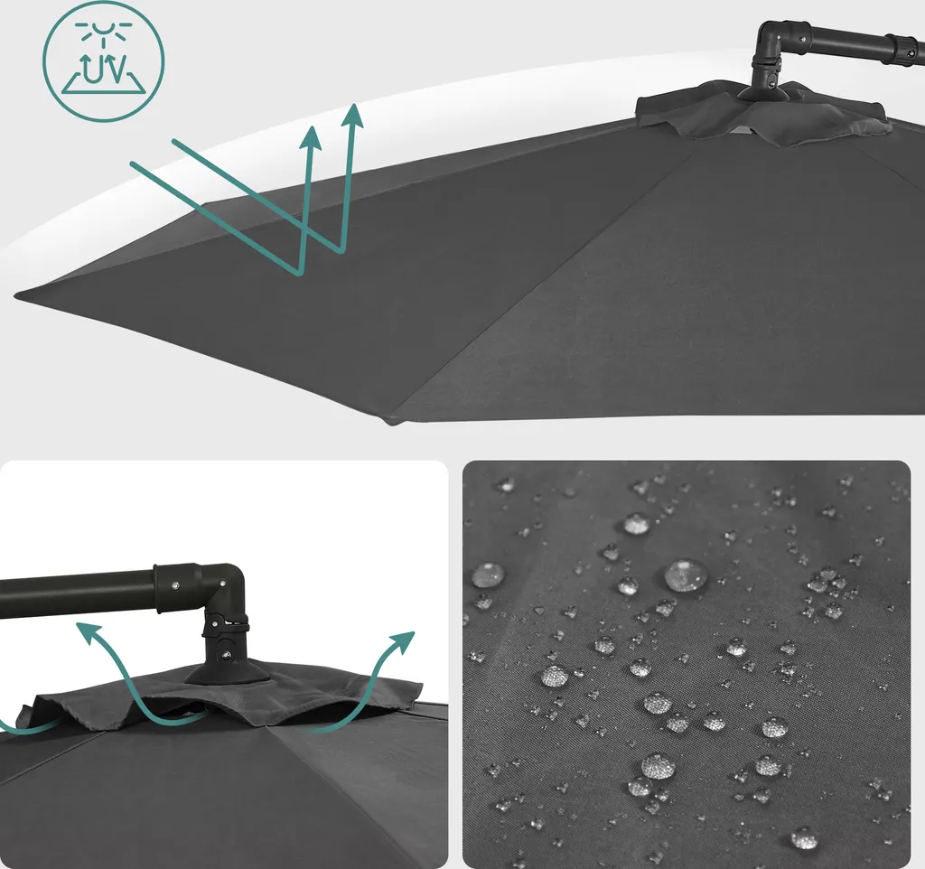 SONGMICS Sonnenschirm, Ø 300 Cm, Mit Ständer, Sonnenschutz UV-Schutz UPF 50+, Mit Kurbel Zum Öffnen Und Schließen, Grau GPU116G01 4 SONGMICS Sonnenschirm, Ø 300 Cm, Mit Ständer, Sonnenschutz UV-Schutz UPF 50+, Mit Kurbel Zum Öffnen Und Schließen, Grau GPU116G01 - Image 4
