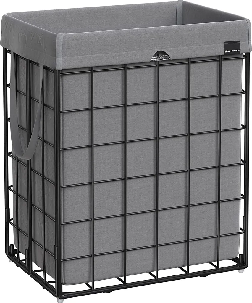 SONGMICS Wäschekorb 90L, Faltbarer Wäschesammler, Abnehmbarer Und Waschbarer Wäschesack, Metalldrahtgestell, Für Schlafzimmer, Bad, Waschküche, Schwarz-grau LCB190G01 1 SONGMICS Wäschekorb 90L, Faltbarer Wäschesammler, Abnehmbarer Und Waschbarer Wäschesack, Metalldrahtgestell, Für Schlafzimmer, Bad, Waschküche, Schwarz-grau LCB190G01