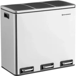 Songmics Mülleimer LTB54NL, Silber, Aus Edelstahl, 3 X 18 Liter