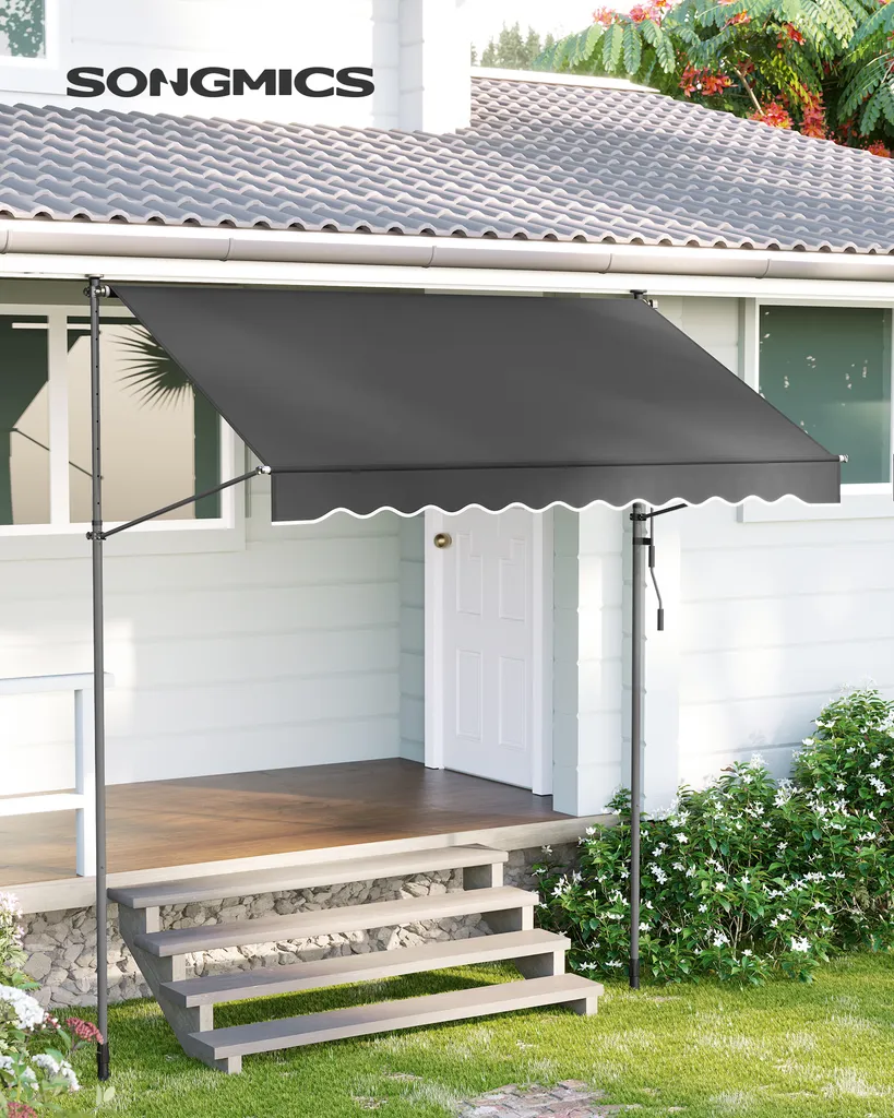 SONGMICS Balkonmarkise, 300 Cm, Alu-Klemmmarkise, 280 G/m² Polyester, Höhenverstellbar, Sonnenmarkise, Mit Handkurbel, Sonnenschutz, Für Balkon, Terrasse, Garten, Anthrazit GSA313G02 4 SONGMICS Balkonmarkise, 300 Cm, Alu-Klemmmarkise, 280 G/m² Polyester, Höhenverstellbar, Sonnenmarkise, Mit Handkurbel, Sonnenschutz, Für Balkon, Terrasse, Garten, Anthrazit GSA313G02 - Image 4