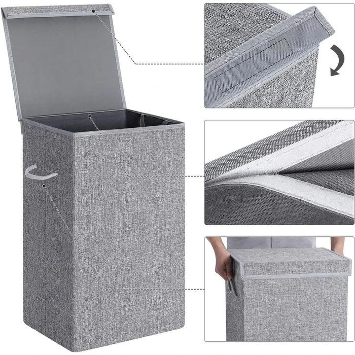 Songmics Wäschekorb LCB01G, Grau, Mit Deckel, Leinenimitat, Faltbar, 36 X 66 X 36 Cm, 85 Liter 2 Songmics Wäschekorb LCB01G, Grau, Mit Deckel, Leinenimitat, Faltbar, 36 X 66 X 36 Cm, 85 Liter - Image 2