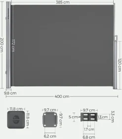 SONGMICS Alu Seitenmarkise 200 X 400 Cm 280 G/m² Ausziehbar Sichtschutz, Sonnenschutz Für Balkon & Terrasse Anthrazit GSA204G01 8 SONGMICS Alu Seitenmarkise 200 X 400 Cm 280 G/m² Ausziehbar Sichtschutz, Sonnenschutz Für Balkon & Terrasse Anthrazit GSA204G01 -Songmics Verkaufsgeschäft 0c833d2b23e18f2081254f74b7360823