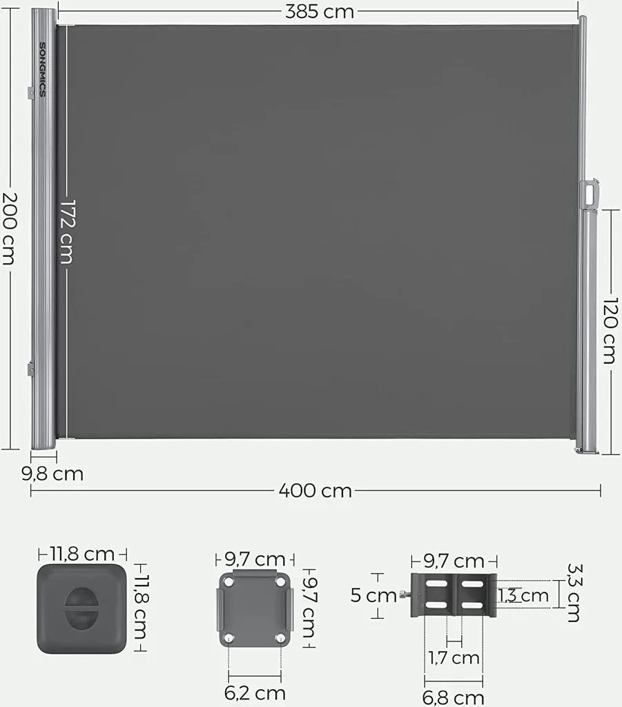 SONGMICS Alu Seitenmarkise 200 X 400 Cm 280 G/m² Ausziehbar Sichtschutz, Sonnenschutz Für Balkon & Terrasse Anthrazit GSA204G01 3 SONGMICS Alu Seitenmarkise 200 X 400 Cm 280 G/m² Ausziehbar Sichtschutz, Sonnenschutz Für Balkon & Terrasse Anthrazit GSA204G01 - Image 3