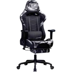 Songmics Gaming-Stuhl RCG52GYV1, Mit Fußstütze, Schwarz/camouflage, Netz/Kunstleder, Kopfstütze, Bis 150 Kg