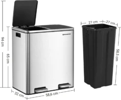 SONGMICS Mülleimer 60L Mit Müllbeutel Treteimer 2 X 30L Edelstahl Abfalleimer Mit Inneneimer Fingerabdruckfrei Mit Handgriffen Trennsysteme LTB60NL -Songmics Verkaufsgeschäft 0f6b6c0be76935bef455bcb3ebc61ff5