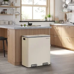 SONGMICS Mülleimer, 2 X 30 L, 2 Fächer, Mülltrennsystem, Treteimer, Abfalleimer Küche, 15 Müllsäcke, Aus Metall, Inneneimer Aus Kunststoff, Klappdeckel, Softclose, Luftdicht, Cremeweiß LTB060A01 -Songmics Verkaufsgeschäft 0f78d5bb0b676b60ffe0db092f487d52