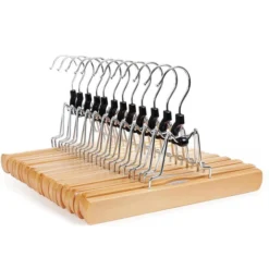 Songmics Kleiderbügel CRW007-12, Aus Holz, Hosenspanner, Natur, 12 Stück