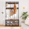 VASAGLE Große Garderobenständer Mit Sitzbank Im Industrie Design, Garderobe Mit 12 Kleiderhaken Und Schuhregal, Flurregal, Flur, Diele, Schlafzimmer, Stabiles Eisengestell, 100kg, Von SONGMICS, HSR86B