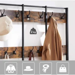 VASAGLE Große Garderobenständer Mit Sitzbank Im Industrie Design, Garderobe Mit 12 Kleiderhaken Und Schuhregal, Flurregal, Flur, Diele, Schlafzimmer, Stabiles Eisengestell, 100kg, Von SONGMICS, HSR86B -Songmics Verkaufsgeschäft 10708664 4