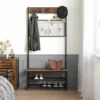 VASAGLE Garderobenständer Mit Sitzbank Im Industrie Design, Garderobe Mit 9 Kleiderhaken Und Schuhregal, Mit Memo-Board Aus Drahtgitter, Flur, Diele, Schlafzimmer, Stabiles Eisengestell Von SONGMICS H