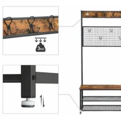 VASAGLE Garderobenständer Mit Sitzbank Im Industrie Design, Garderobe Mit 9 Kleiderhaken Und Schuhregal, Mit Memo-Board Aus Drahtgitter, Flur, Diele, Schlafzimmer, Stabiles Eisengestell Von SONGMICS H -Songmics Verkaufsgeschäft 11614963 4