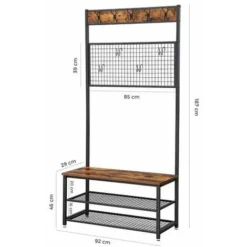 VASAGLE Garderobenständer Mit Sitzbank Im Industrie Design, Garderobe Mit 9 Kleiderhaken Und Schuhregal, Mit Memo-Board Aus Drahtgitter, Flur, Diele, Schlafzimmer, Stabiles Eisengestell Von SONGMICS H -Songmics Verkaufsgeschäft 11614963 5