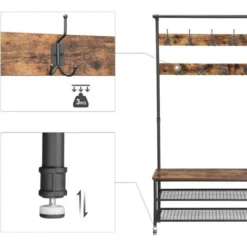 Songmics VASAGLE Garderobenständer Im Industrie-Design, Mit Sitzbank, Großer Kleiderständer Mit Wasserrohr-Elementen, Mit 9 Haken Und Schuhregal, Multifunktionale Flurgarderobe, Robustes Metallgestell Von SONG -Songmics Verkaufsgeschäft 11644551 5