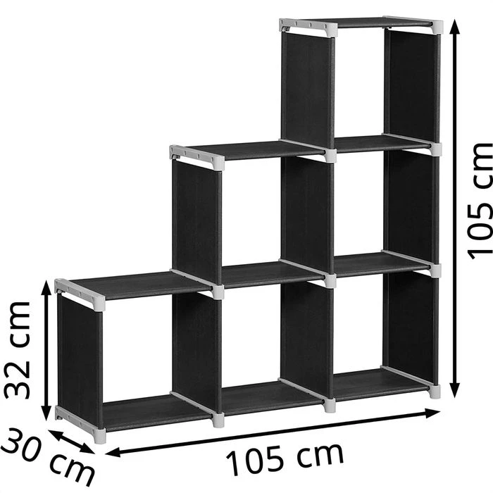 Songmics Bücherregal LSN63H, Schwarz, Stufenregal, Metall/Stoff, 105x105x30cm, 6 Fächer 2 Songmics Bücherregal LSN63H, Schwarz, Stufenregal, Metall/Stoff, 105x105x30cm, 6 Fächer - Image 2