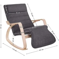 Songmics Schaukelstuhl, Schwingsessel Mit 5-Fach Verstellbarer Fußstütze, Relaxstuhl, Belastbarkeit 150 Kg, Gestell Aus Birkenholz, Bezug Aus Leinenimitat, Dunkelgrau LYY42GYZ -Songmics Verkaufsgeschäft 14331159 5