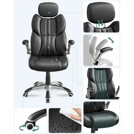 Songmics Bürostuhl, Ergonomischer Drehstuhl, Mit Klappbaren Armlehnen, Nylon-Sternfuß, Tragfähigkeit 150 Kg, Schwarz OBG65BK 3 Songmics Bürostuhl, Ergonomischer Drehstuhl, Mit Klappbaren Armlehnen, Nylon-Sternfuß, Tragfähigkeit 150 Kg, Schwarz OBG65BK - Image 3