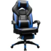 Songmics Gamingstuhl, Bürostuhl Mit Fußstütze, Schreibtischstuhl, Ergonomisches Design, Verstellbare Kopfstütze, Lendenstütze, Bis Zu 150 Kg Belastbar, Schwarz-Blau, OBG77BU