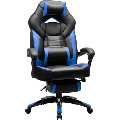 Songmics Gamingstuhl, Bürostuhl Mit Fußstütze, Schreibtischstuhl, Ergonomisches Design, Verstellbare Kopfstütze, Lendenstütze, Bis Zu 150 Kg Belastbar, Schwarz-Blau, OBG77BU 1 Songmics Gamingstuhl, Bürostuhl Mit Fußstütze, Schreibtischstuhl, Ergonomisches Design, Verstellbare Kopfstütze, Lendenstütze, Bis Zu 150 Kg Belastbar, Schwarz-Blau, OBG77BU