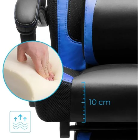 Songmics Gamingstuhl, Bürostuhl Mit Fußstütze, Schreibtischstuhl, Ergonomisches Design, Verstellbare Kopfstütze, Lendenstütze, Bis Zu 150 Kg Belastbar, Schwarz-Blau, OBG77BU 4 Songmics Gamingstuhl, Bürostuhl Mit Fußstütze, Schreibtischstuhl, Ergonomisches Design, Verstellbare Kopfstütze, Lendenstütze, Bis Zu 150 Kg Belastbar, Schwarz-Blau, OBG77BU - Image 4