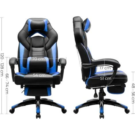 Songmics Gamingstuhl, Bürostuhl Mit Fußstütze, Schreibtischstuhl, Ergonomisches Design, Verstellbare Kopfstütze, Lendenstütze, Bis Zu 150 Kg Belastbar, Schwarz-Blau, OBG77BU 5 Songmics Gamingstuhl, Bürostuhl Mit Fußstütze, Schreibtischstuhl, Ergonomisches Design, Verstellbare Kopfstütze, Lendenstütze, Bis Zu 150 Kg Belastbar, Schwarz-Blau, OBG77BU - Image 5
