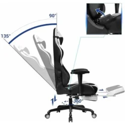 Songmics Gaming Stuhl Mit Fußstütze, 150 Kg, Bürostuhl, Schreibtischstuhl, Lendenkissen, Kopfkissen, Hohe Rückenlehne, Ergonomisch, Stahl, Kunstleder, Atmungsaktives Meshgewebe, Schwarz-weiß RCG52BW 7 Songmics Gaming Stuhl Mit Fußstütze, 150 Kg, Bürostuhl, Schreibtischstuhl, Lendenkissen, Kopfkissen, Hohe Rückenlehne, Ergonomisch, Stahl, Kunstleder, Atmungsaktives Meshgewebe, Schwarz-weiß RCG52BW -Songmics Verkaufsgeschäft 14331201 3