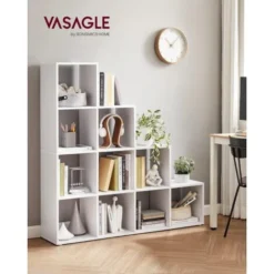 VASAGLE Bücherregal, Treppen, 10 Würfel-Fächer, Ausstellungsregal Aus Holz, Freistehendes Regal, Raumteiler, Weiß Von SONGMICS LBC10WTV1