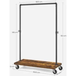 Songmics VASAGLE Schwerlast Kleiderständer, Kleiderstange Bis 90 Kg Belastbar, Garderobenständer Mit Ablage, Arretierbare Rollen, Industrie-Design, Wasserrohr-Element, Waschküche, Laden, Schwarz HSR65BX -Songmics Verkaufsgeschäft 15478303 5