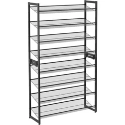 Songmics Schuhregal Mit 8 Ebenen, Set Aus 2 Stapelbaren 4-stufigen Schuhorganizern, Schuhaufbewahrung Aus Metall, Mit Verstellbaren Gitterablagen, Flach Oder Abgewinkelt Montierbar, Schwarz LMR08B