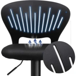 Songmics Barhocker 2er Set, Barstuhl Höhenverstellbare Mit Kronenförmiger Rückenlehne, Um 360° Drehbar, Bequem Gepolsterter Sitz, Küche, Bar, Schwarz LJB04BK -Songmics Verkaufsgeschäft 15873766 3