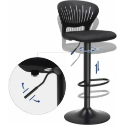 Songmics Barhocker 2er Set, Barstuhl Höhenverstellbare Mit Kronenförmiger Rückenlehne, Um 360° Drehbar, Bequem Gepolsterter Sitz, Küche, Bar, Schwarz LJB04BK -Songmics Verkaufsgeschäft 15873766 4