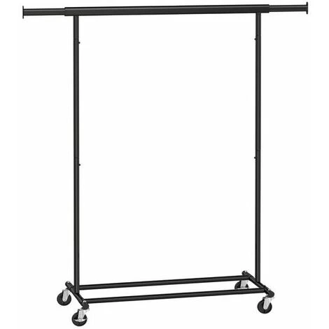 SONGMICS Schwerlast-Kleiderständer, Garderobenständer Auf Rollen, Bis 90 Kg Belastbar, Mit Ausziehbarer Kleiderstange, Zusammenklappbares Unterteil, Ablage Für Boxen, Schwarz HSR13BKV1 1 SONGMICS Schwerlast-Kleiderständer, Garderobenständer Auf Rollen, Bis 90 Kg Belastbar, Mit Ausziehbarer Kleiderstange, Zusammenklappbares Unterteil, Ablage Für Boxen, Schwarz HSR13BKV1