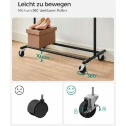 SONGMICS Schwerlast-Kleiderständer, Garderobenständer Auf Rollen, Bis 90 Kg Belastbar, Mit Ausziehbarer Kleiderstange, Zusammenklappbares Unterteil, Ablage Für Boxen, Schwarz HSR13BKV1 7 SONGMICS Schwerlast-Kleiderständer, Garderobenständer Auf Rollen, Bis 90 Kg Belastbar, Mit Ausziehbarer Kleiderstange, Zusammenklappbares Unterteil, Ablage Für Boxen, Schwarz HSR13BKV1 -Songmics Verkaufsgeschäft 16630288 3