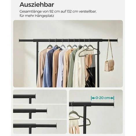 SONGMICS Schwerlast-Kleiderständer, Garderobenständer Auf Rollen, Bis 90 Kg Belastbar, Mit Ausziehbarer Kleiderstange, Zusammenklappbares Unterteil, Ablage Für Boxen, Schwarz HSR13BKV1 5 SONGMICS Schwerlast-Kleiderständer, Garderobenständer Auf Rollen, Bis 90 Kg Belastbar, Mit Ausziehbarer Kleiderstange, Zusammenklappbares Unterteil, Ablage Für Boxen, Schwarz HSR13BKV1 - Image 5