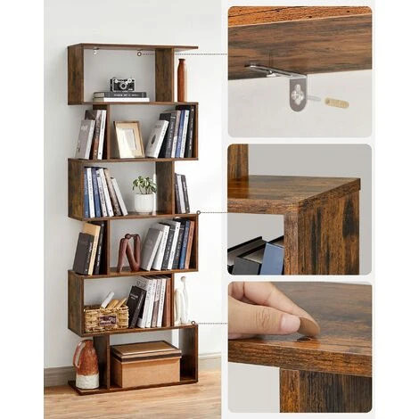 VASAGLE Bücherregal, Mit 6 Ebenen, Standregal, Büroregal, Freistehend, Dekoregal, Zur Präsentation, Modern, Für Wohnzimmer, Schlafzimmer, Büro, Vintagebraun LBC61BX Von Songmics 4 VASAGLE Bücherregal, Mit 6 Ebenen, Standregal, Büroregal, Freistehend, Dekoregal, Zur Präsentation, Modern, Für Wohnzimmer, Schlafzimmer, Büro, Vintagebraun LBC61BX Von Songmics - Image 4