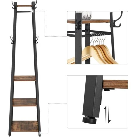 VASAGLE Garderobenständer Im Industrie-Design, Kleiderständer, Garderobe Mit 3 Ablagen, Haken, Kleiderstange, Stabil, Mit Metallgestell, Holzoptik, Vintage Von SONGMICS LCR80X 4 VASAGLE Garderobenständer Im Industrie-Design, Kleiderständer, Garderobe Mit 3 Ablagen, Haken, Kleiderstange, Stabil, Mit Metallgestell, Holzoptik, Vintage Von SONGMICS LCR80X - Image 4