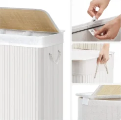 SONGMICS Wäschekorb, 150 L, Wäschesammler, Aus Bambus, Wäschetruhe Mit Griffen, 3 Fächern, Deckel Mit Clips, Faltbar, Für Waschküche, Schlafzimmer, Bad, Weiß LCB091W01 -Songmics Verkaufsgeschäft 1789e8ec5ae4765fff92c43d02b7374b