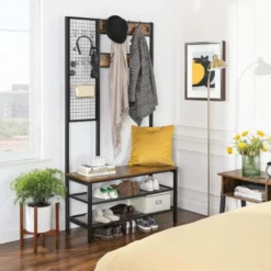 Songmics VASAGLE Große Garderobenständer Mit Sitzbank, Kleiderständer Mit 9 Kleiderhaken Und Schuhregal, Garderobe Mit Gitterwand, 185 Cm Hoch, Viel Stauraum, Flur, Schlafzimmer, Vintage, Dunkelbraun Von SONGM 7 Songmics VASAGLE Große Garderobenständer Mit Sitzbank, Kleiderständer Mit 9 Kleiderhaken Und Schuhregal, Garderobe Mit Gitterwand, 185 Cm Hoch, Viel Stauraum, Flur, Schlafzimmer, Vintage, Dunkelbraun Von SONGM -Songmics Verkaufsgeschäft 18046136 3