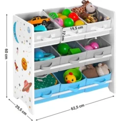 Songmics Kinderzimmerregal, Spielzeug-Organizer, Bücherregal Für Kinder, Mit 9 Aufbewahrungsboxen Aus Fleece, Kinderzimmer, Schule, Kindergarten, 62,5 X 29,5 X 60 Cm, Weltall-Motive, Weiß GKR33WT 9 Songmics Kinderzimmerregal, Spielzeug-Organizer, Bücherregal Für Kinder, Mit 9 Aufbewahrungsboxen Aus Fleece, Kinderzimmer, Schule, Kindergarten, 62,5 X 29,5 X 60 Cm, Weltall-Motive, Weiß GKR33WT -Songmics Verkaufsgeschäft 18319899 5