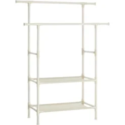 Songmics Kleiderständer, Garderobenständer Aus Metall, Mit 2 Kleiderstangen, 2 Ablagen, Bis 70 Kg Belastbar, Einfache Montage, Weiß RDR02WT